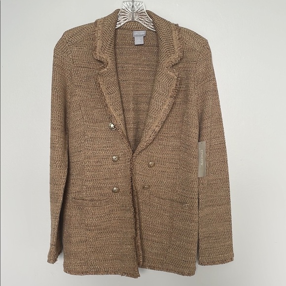 Chico's Tan Knit Double Breasted Blazer - Picture 1 of 8